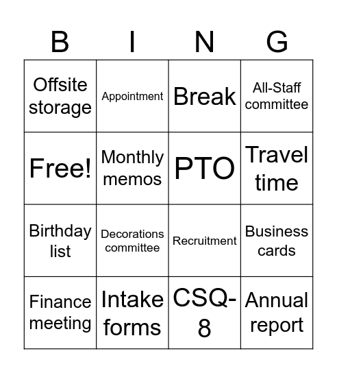 FSA Bingo Card