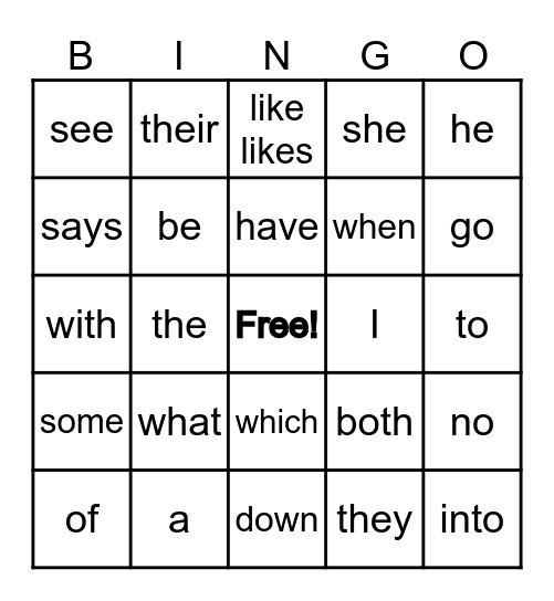 Site words Bingo Card