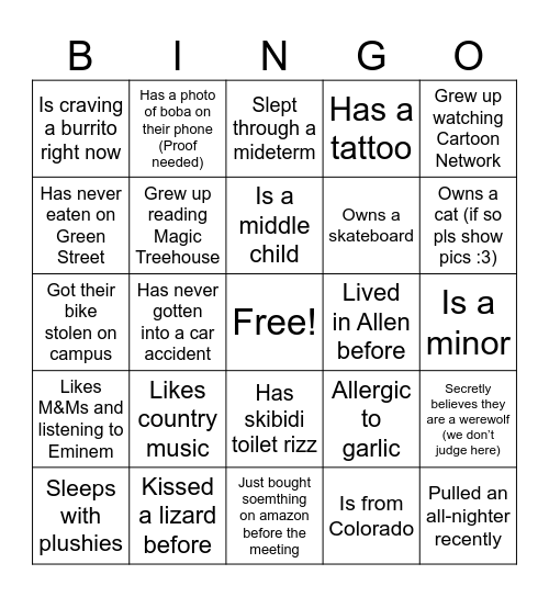 Untitled Bingo Card