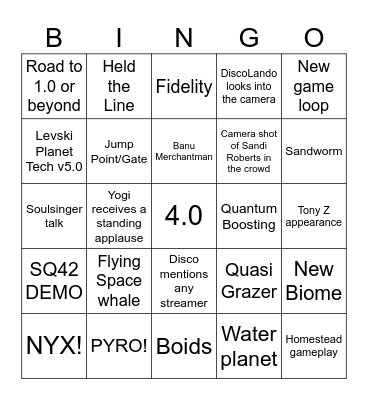 Comic's Citizencon 2954 Drinking Game Bingo Card