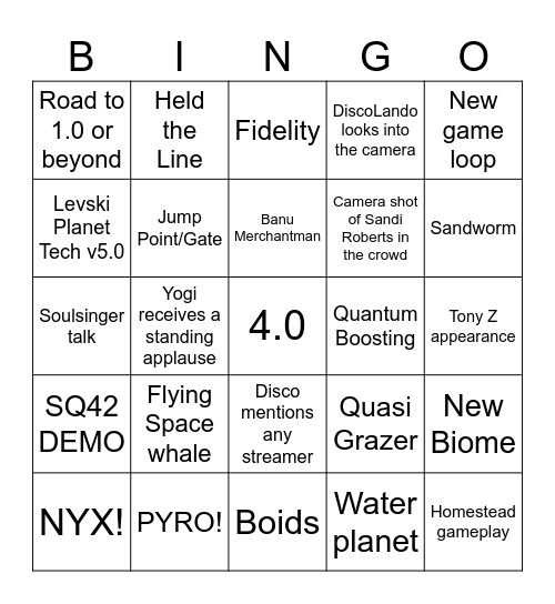 Comic's Citizencon 2954 Drinking Game Bingo Card