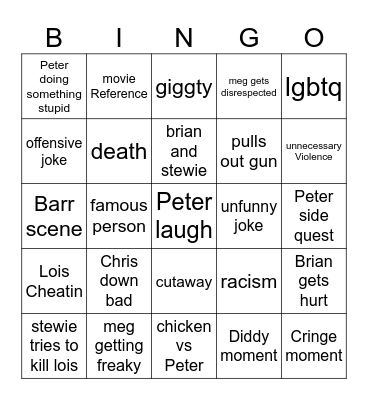 Family guy bingo Card
