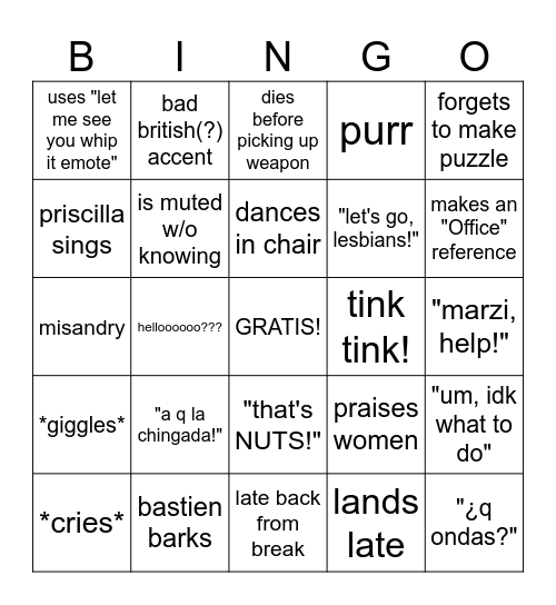 xeniaween Bingo Card