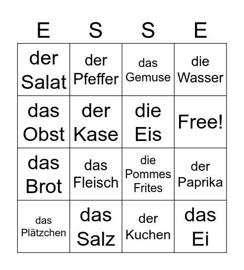 Das Essen (Ich esse) Bingo Card