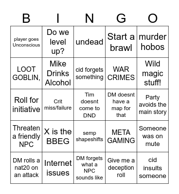 Untitled Bingo Card