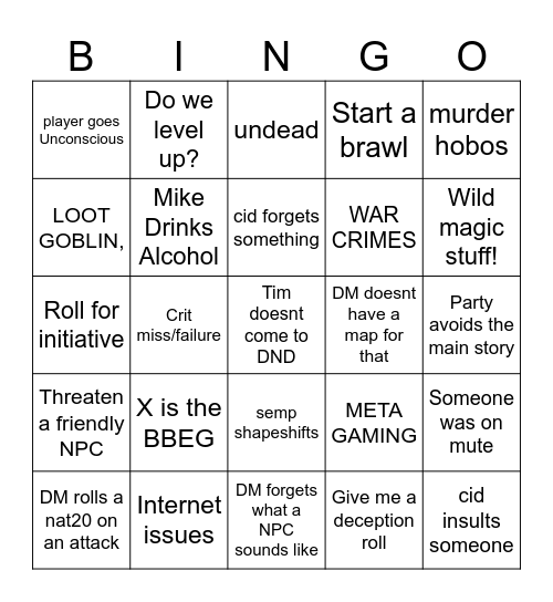 Untitled Bingo Card