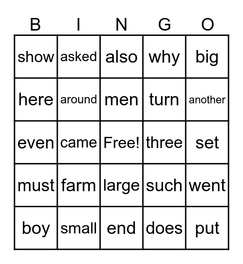 Sight Words 141-170 Bingo Card
