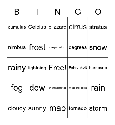 Weather bingo Card