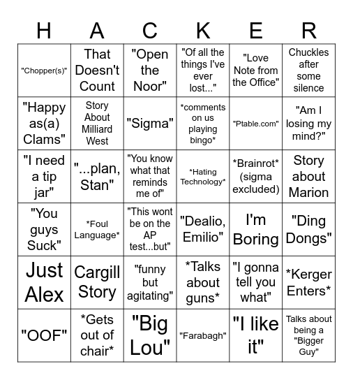 Hacker BINGO Card