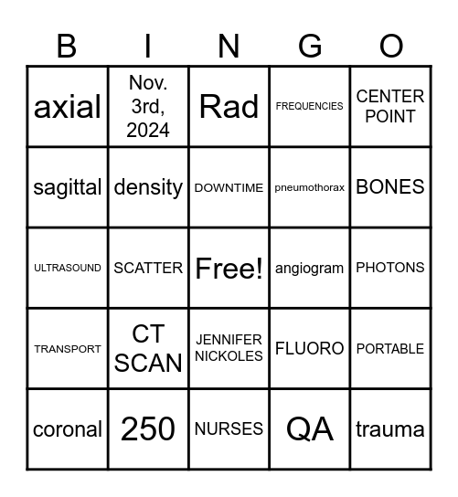 JHBMC Radiology BINGO 2024 Bingo Card