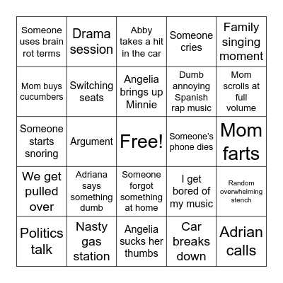 Road-trip Bingo Card