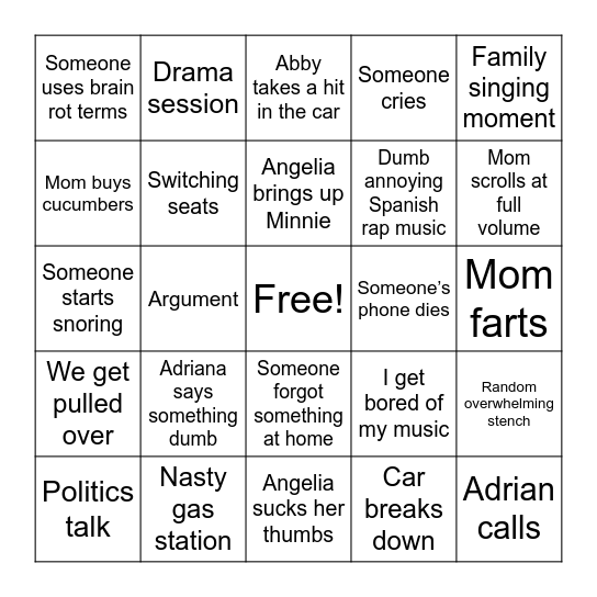 Road-trip Bingo Card