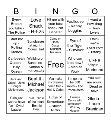 80s Bingo Card
