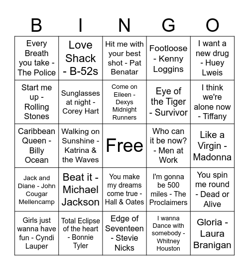 80s Bingo Card