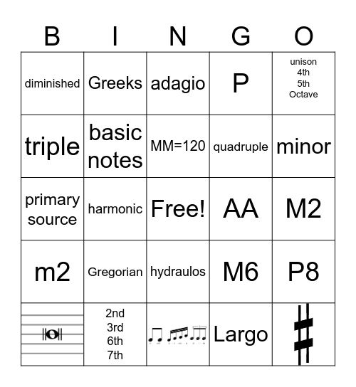 Music Bingo Card