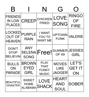 COVER BAND BINGO Card