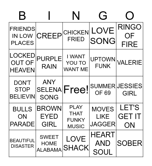 COVER BAND BINGO Card