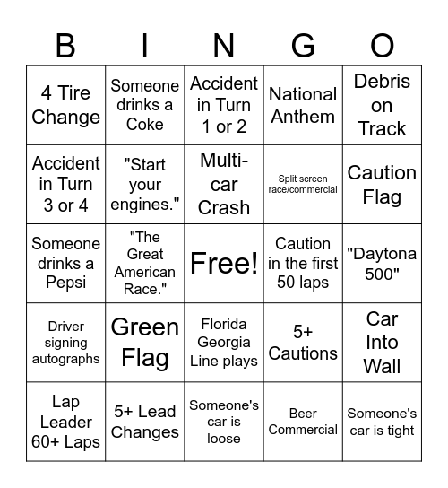 Nascar Bingo! Bingo Card