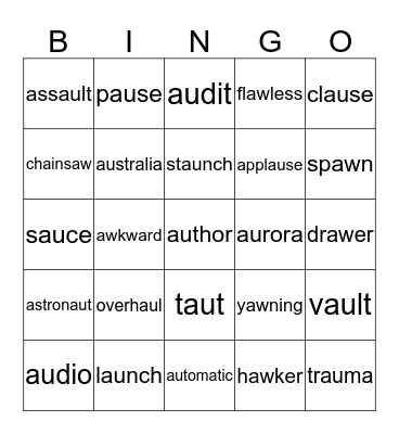 au, aw Bingo Card