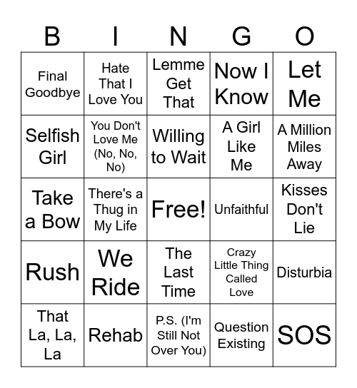 Rihanna Bingo Round #1 Bingo Card