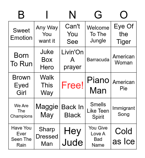 CLASSIC ROCK Bingo Card