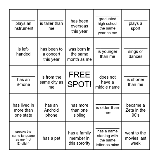 Name Bingo Card