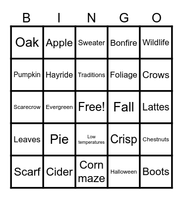 390/753 Fall Bingo Card