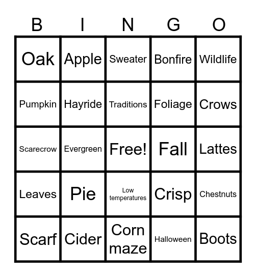 390/753 Fall Bingo Card