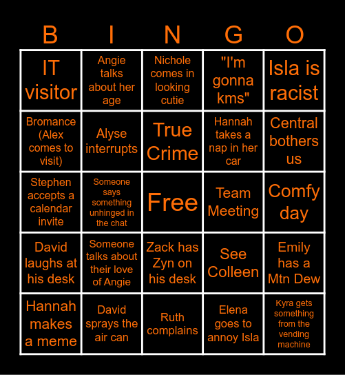 Comp Bingo Card