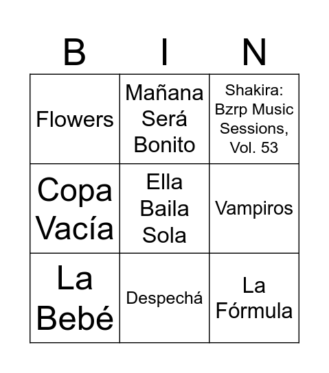 Bingo Musical Bingo Card