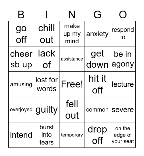 Close up B2 - U1 Revision Bingo Card