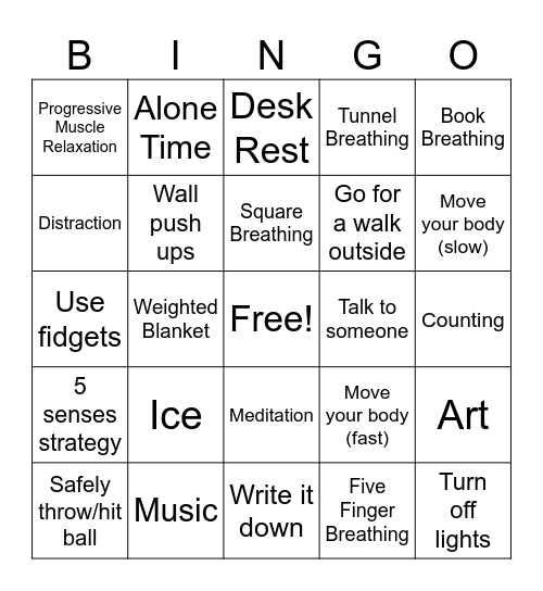 Strategies Bingo Card