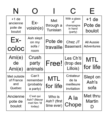 How did you know / meet Ash? Bingo Card