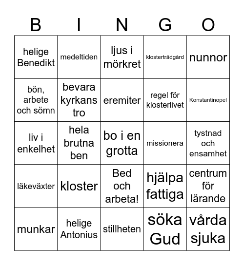 Ljus i mörkret Bingo Card