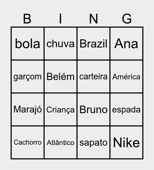 Substantivo: Próprio e Comum Bingo Card