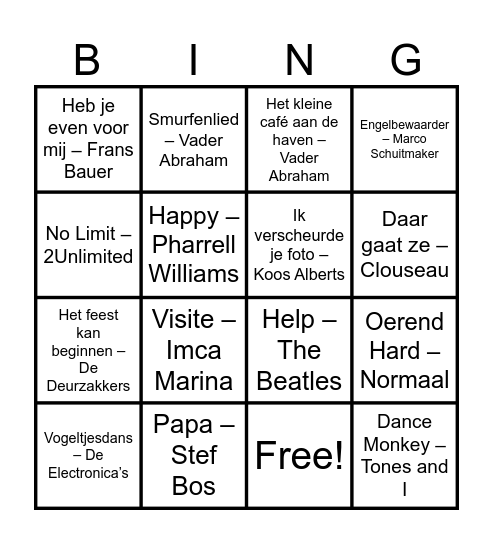 Café Chantant Bingo Card
