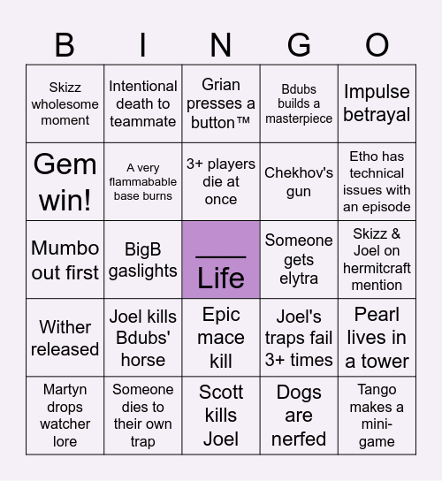 Life series! Bingo Card