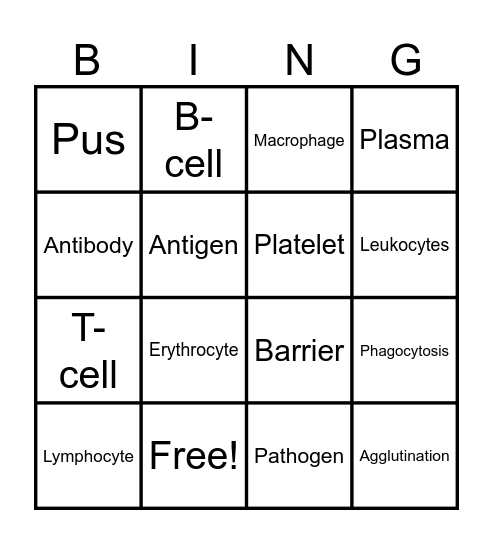 Immune System Bingo Card