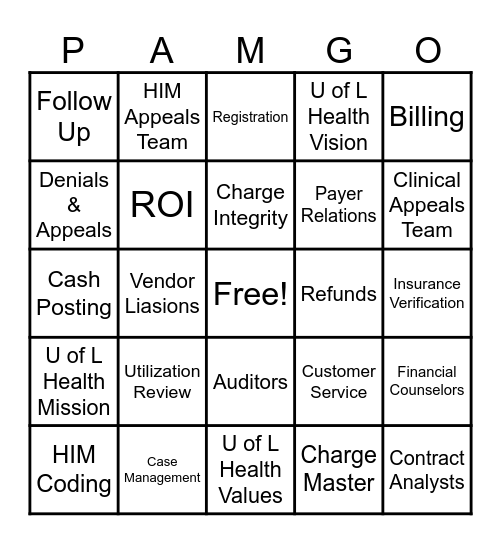 Patient Accounting Hero Bingo Card