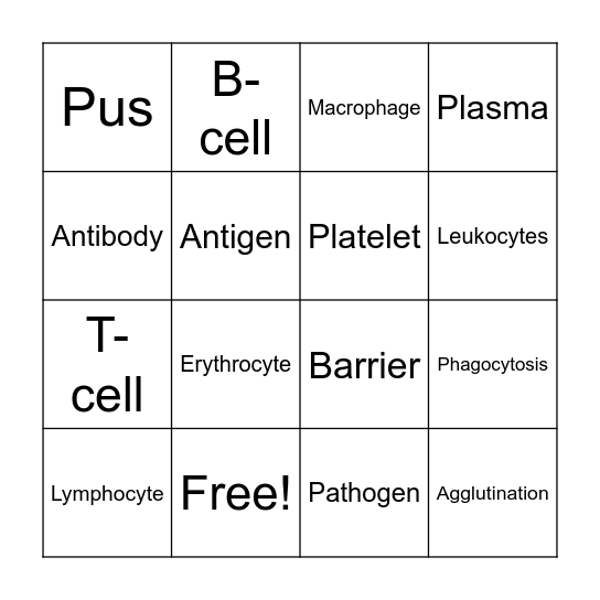 IMMUNE SYSTEM Bingo Card