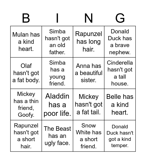 Has/Hasn't and Have/Haven't Bingo Card