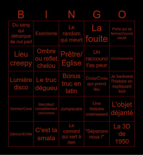 Bingo • Horreur I Bingo Card