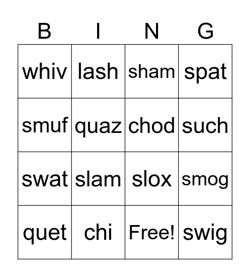 NA Lesson 1 Bingo Card