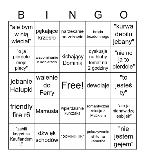 Krecha Bingo Card