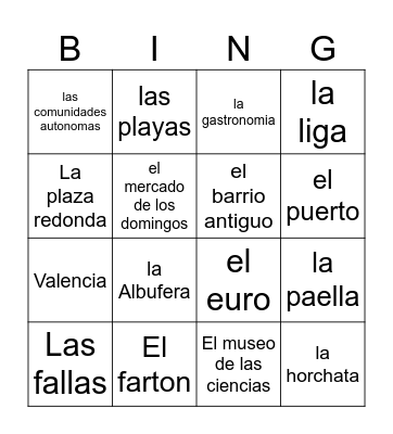 Valencia Bingo Card