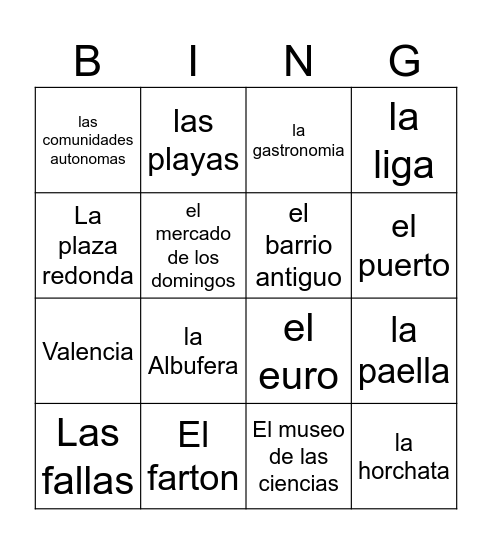 Valencia Bingo Card