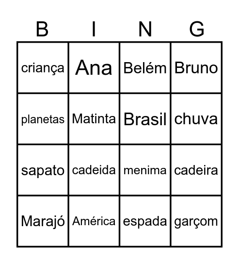 Substantivo: Próprio e Comum Bingo Card