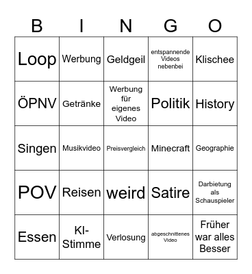 YT Short Bingo Card
