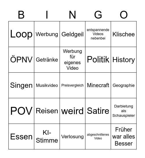 YT Short Bingo Card