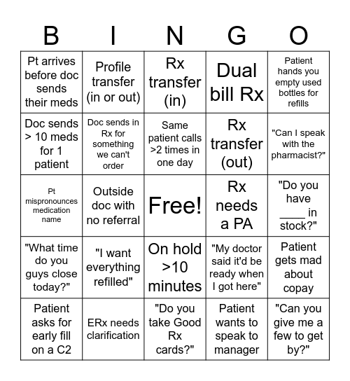 Pharmacy Week Bingo Card